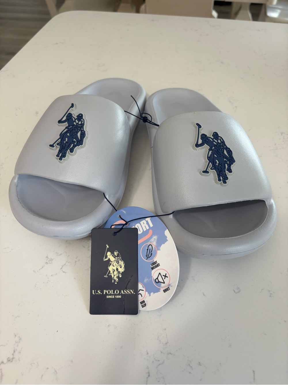 U.S. Polo Assn. Men’s Gray Slide Sandals with Navy Logo